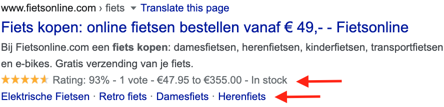 Google Rich snippets voorbeeld